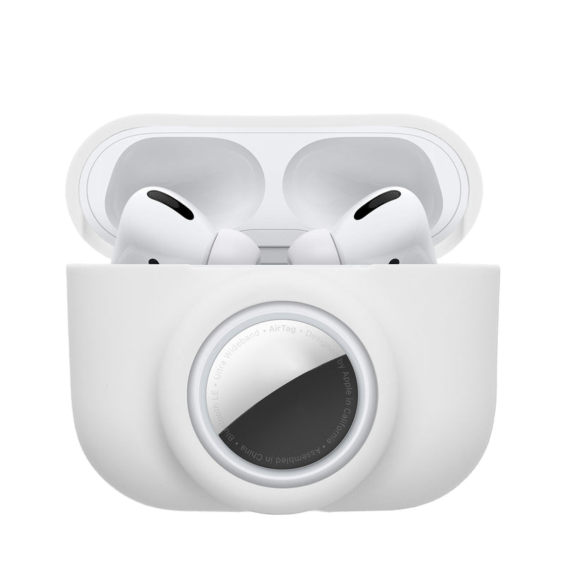 kwmobile 2-in1 Hülle kompatibel mit Apple Airpods Pro (1.Gen) - Kopfhörer Case kompatibel mit Airtag - Weiches Silikon Cover - Schutzhülle mit Karabiner - Weiß Weiß  