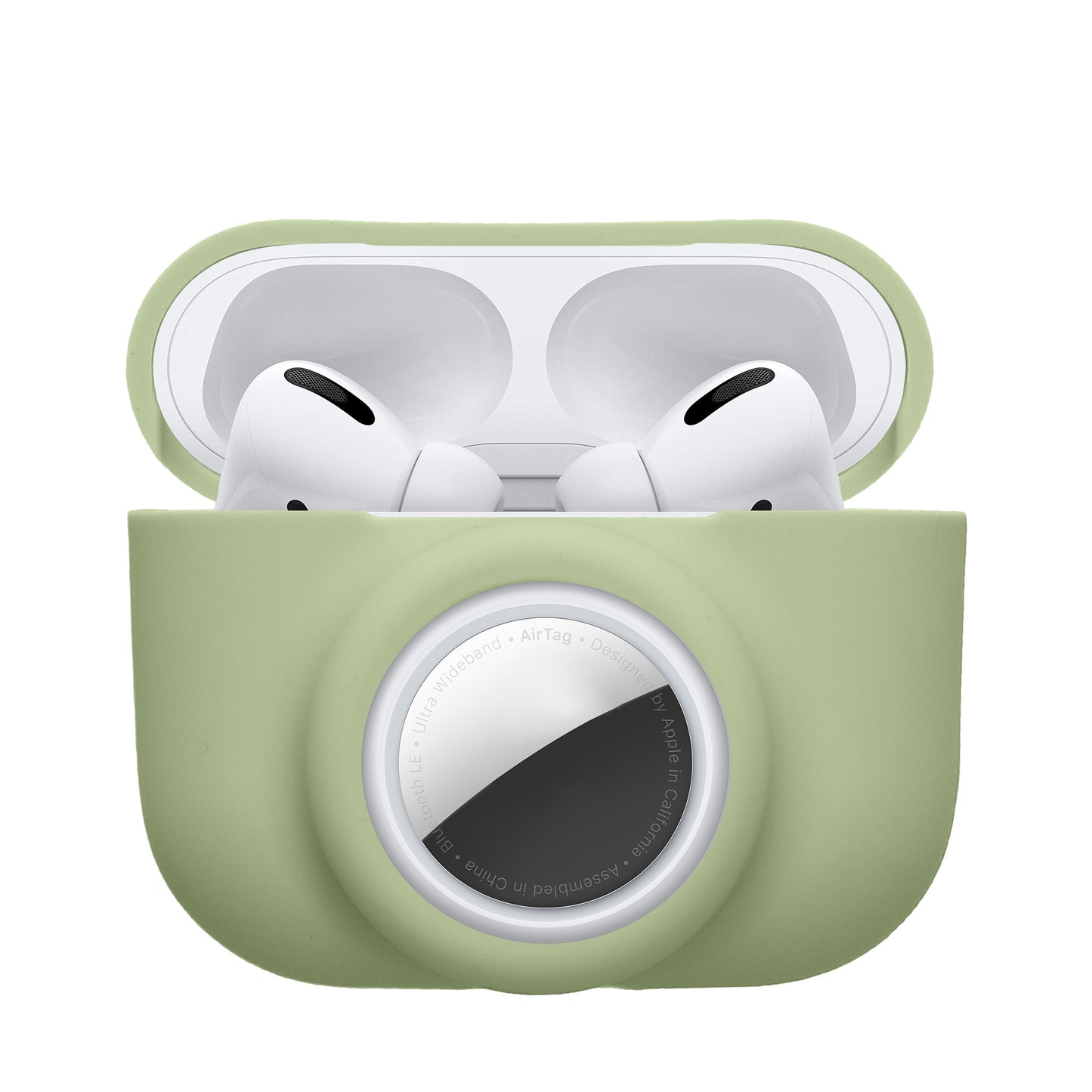 kwmobile 2-in1 Hülle kompatibel mit Apple Airpods Pro (1.Gen) - Kopfhörer Case kompatibel mit Airtag - Weiches Silikon Cover - Schutzhülle mit Karabiner - Grün Grün  