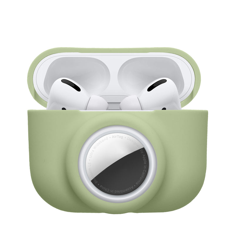 kwmobile 2-in1 Hülle kompatibel mit Apple Airpods Pro (1.Gen) - Kopfhörer Case kompatibel mit Airtag - Weiches Silikon Cover - Schutzhülle mit Karabiner - Grün Grün  
