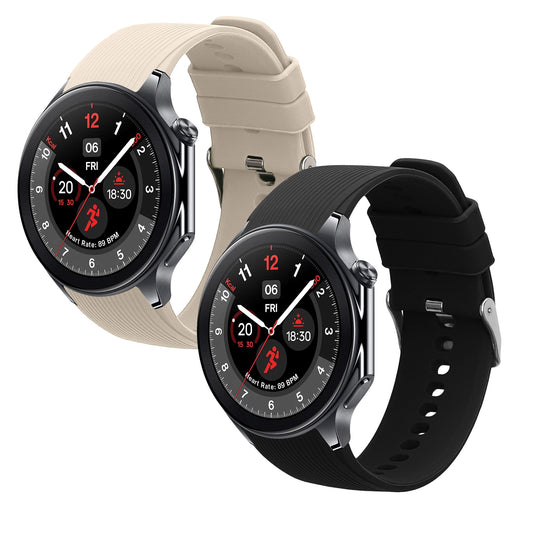 kwmobile 2x Uhrenarmband für OnePlus Watch 3 / 2 / 2R / Oppo Watch X2 Armband - Fitnesstracker Band Set aus TPU Silikon - Ersatzarmband Smartwatch - Schwarz Creme Schwarz  [dsg03]