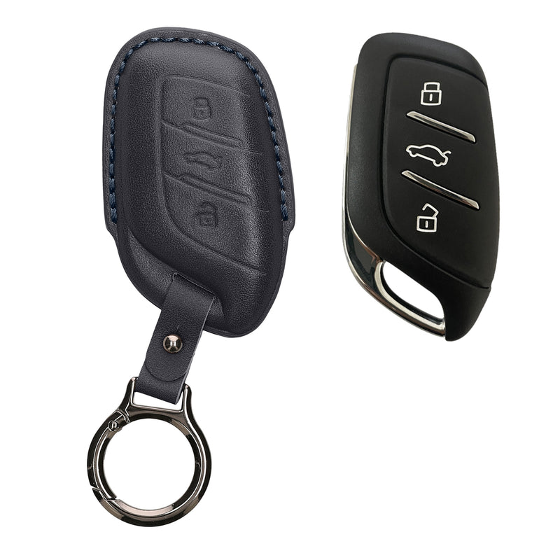 kwmobile Premium Leder Autoschlüssel Schutzhülle kompatibel mit MG 3-Tasten ZS MG4 MG5 MG6 Hülle - Schlüssel Tasche - Dunkelblau Dunkelblau  [dsg03]