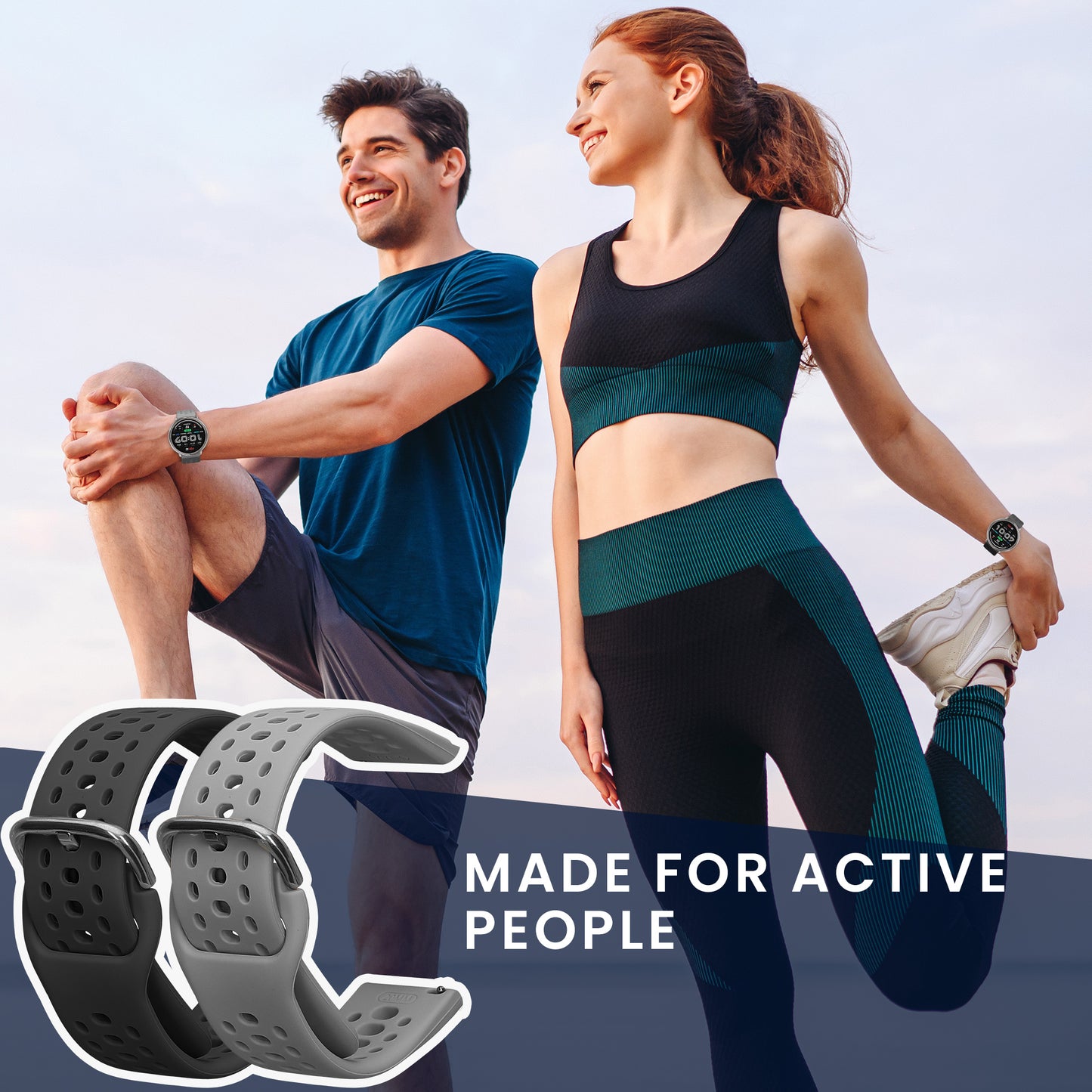 kwmobile Uhrenarmband für 20mm Amazfit Active 2 / 2 Square / Active Edge / Bip 3 / GTS 3 Armband Fitnesstracker Band Set Ersatzarmband Smartwatch