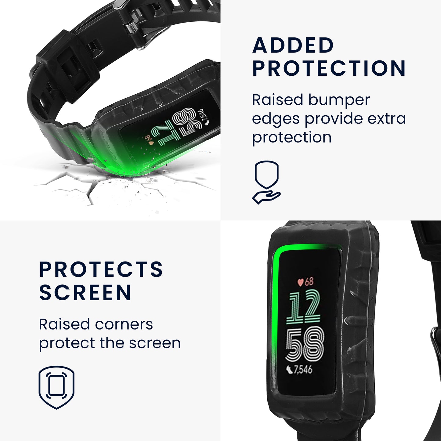 kwmobile Sportarmband kompatibel mit Fitbit Charge 6 / Charge 5 - Armband für Fitnesstracker - mit Schutz Bumper