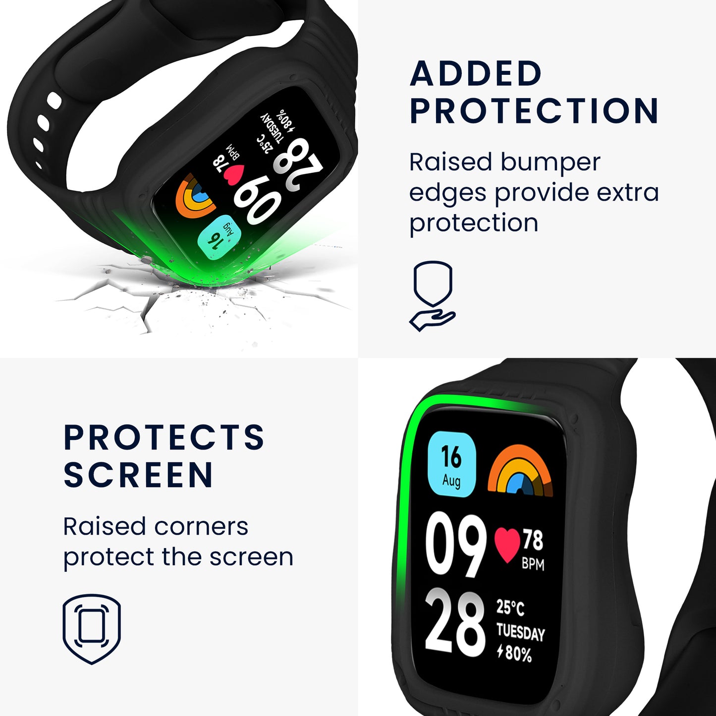 kwmobile Sportarmband kompatibel mit Xiaomi Redmi Watch 3 Active / Redmi Watch 3 Lite - Armband für Fitnesstracker - mit Schutz Bumper