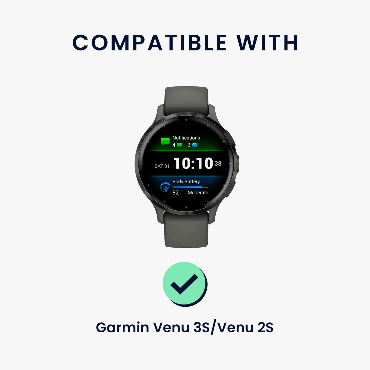 kwmobile Ersatzarmband kompatibel mit Garmin Venu 3S / Venu 2S / vivoactive 4S / Forerunner 265S 255S Armband - Fitnesstracker Band mit Magnetverschluss