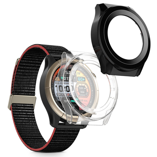 kwmobile 2x Cover kompatibel mit Amazfit Cheetah / Amazfit Cheetah Pro Hülle - Fullbody Fitnesstracker Case Set aus Glas - Transparent Schwarz Transparent  [dsg01]