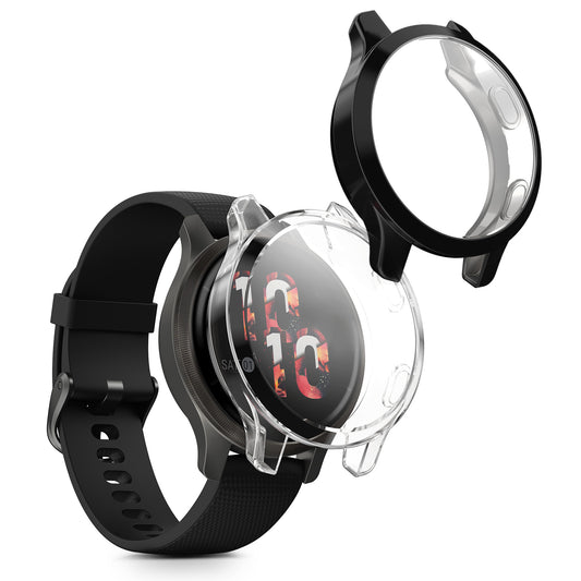 kwmobile 2x Schutzhülle kompatibel mit Garmin Garmin Venu 2S / vivoactive 4S Hülle - Fullbody Cover Set aus Silikon - Schwarz Transparent Schwarz  [dsg01]