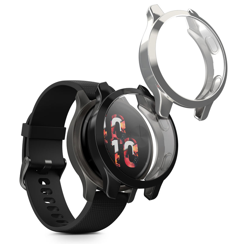 kwmobile 2x Schutzhülle kompatibel mit Garmin Garmin Venu 2S / vivoactive 4S Hülle - Fullbody Cover Set aus Silikon - Schwarz Silber Schwarz  [dsg02]