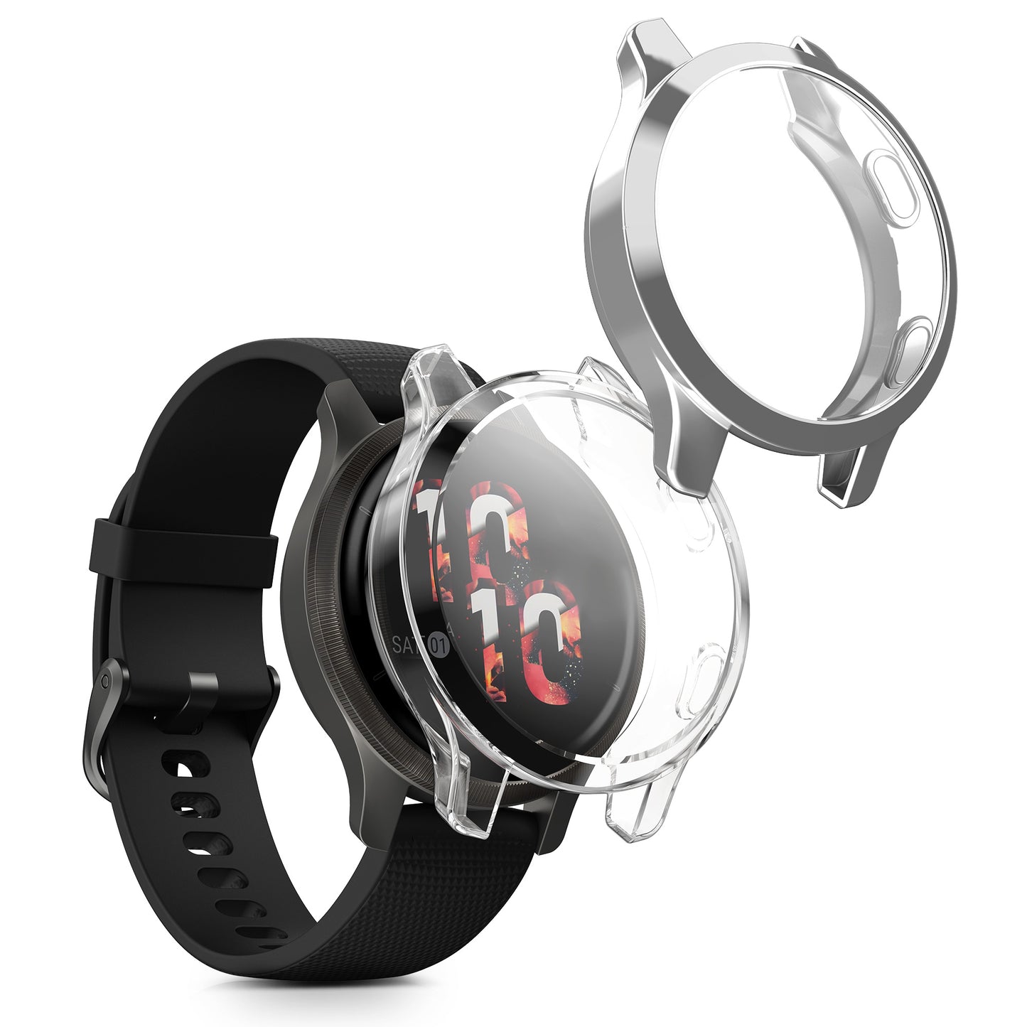 kwmobile 2x Schutzhülle kompatibel mit Garmin Garmin Venu 2S / vivoactive 4S Hülle - Fullbody Cover Set aus Silikon - Transparent Silber Transparent  [dsg03]