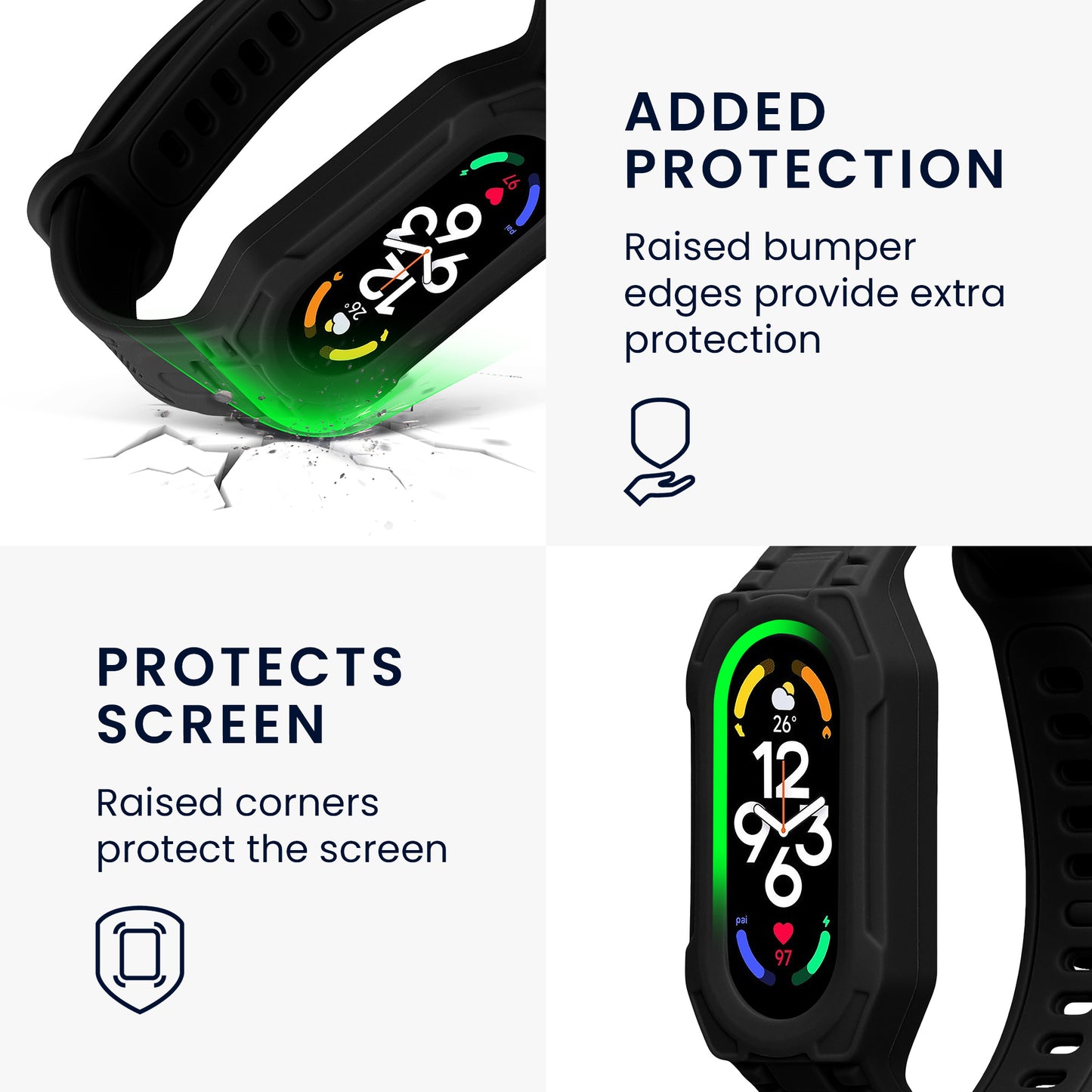 kwmobile Sportarmband kompatibel mit Xiaomi Smart Band 10 / Smart Band 9 / 8 7 6 5 4 3 - Armband für Fitnesstracker - mit Schutz Bumper