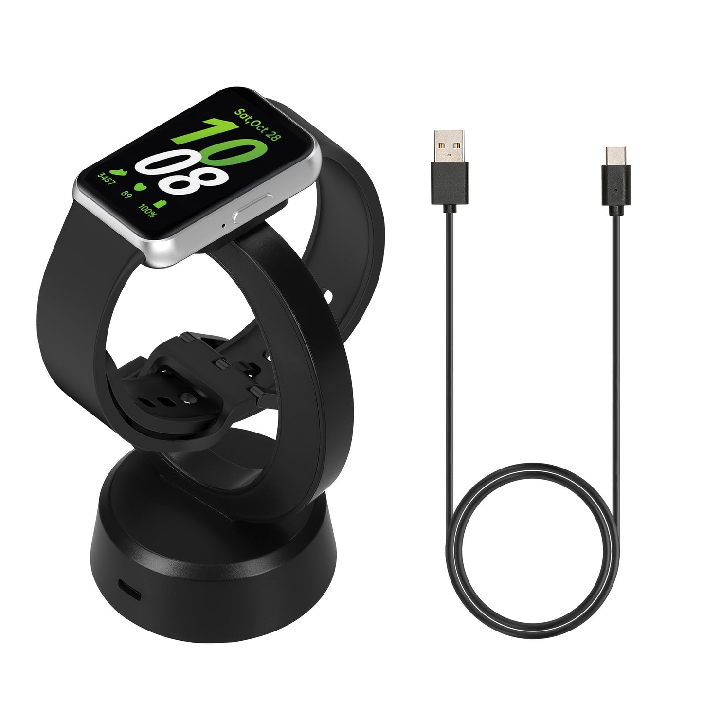 kwmobile USB Ladegerät kompatibel mit Samsung Galaxy Fit 3 / Honor Watch Fit / Oppo Band 2 / Keep B4 - USB Kabel Charger Stand - Smart Watch Ladestation - Ladekabel mit Standfunktion in Schwarz Schwarz  