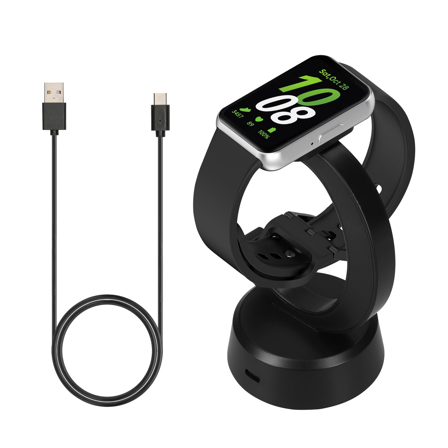 kwmobile USB Ladegerät kompatibel mit Samsung Galaxy Fit 3 / Honor Watch Fit / Oppo Band 2 / Keep B4 - USB Kabel Charger Stand - Smart Watch Ladestation - Ladekabel mit Standfunktion