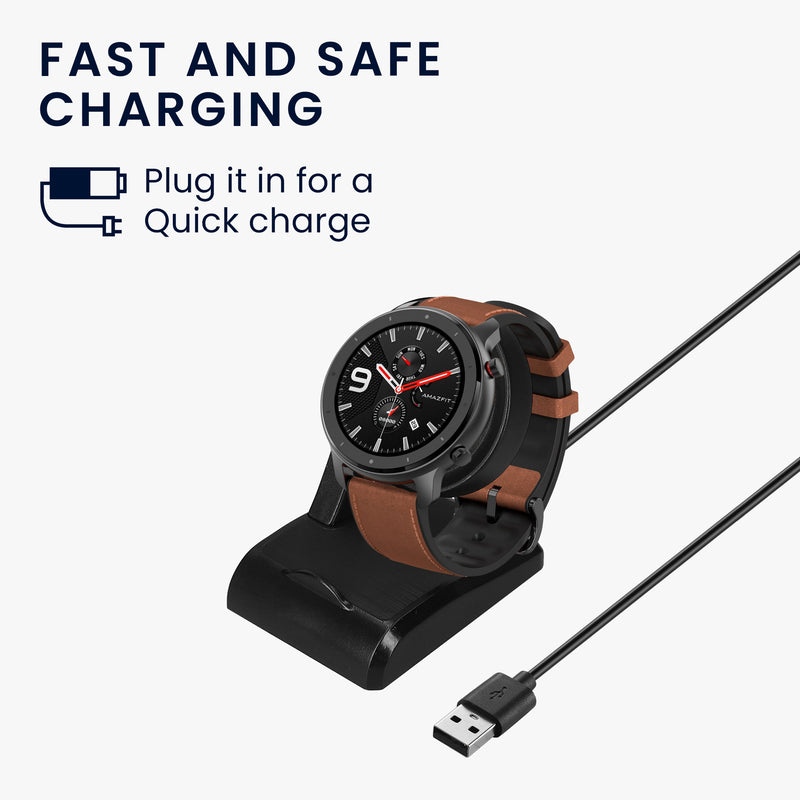 kwmobile USB Ladegerät kompatibel mit Amazfit GTR 42mm / GTR 47mm / GTS / T-Rex USB Kabel Charger Stand Smart Watch Ladestation Docking Station Ladekabel mit Standfunktion