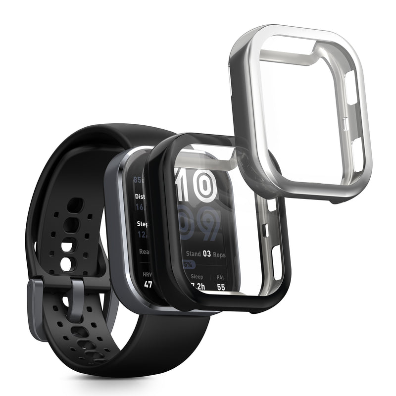 kwmobile 2x Schutzhülle kompatibel mit Amazfit Bip 6 Hülle - Fullbody Cover Set aus Silikon - Schwarz Silber Schwarz  [dsg02]