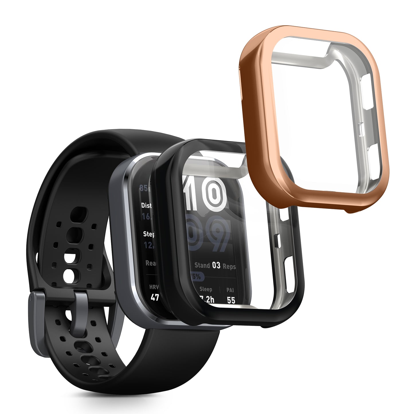 kwmobile 2x Schutzhülle kompatibel mit Amazfit Bip 6 Hülle - Fullbody Cover Set aus Silikon - Schwarz Schwarz Rosegold Schwarz  [dsg03]