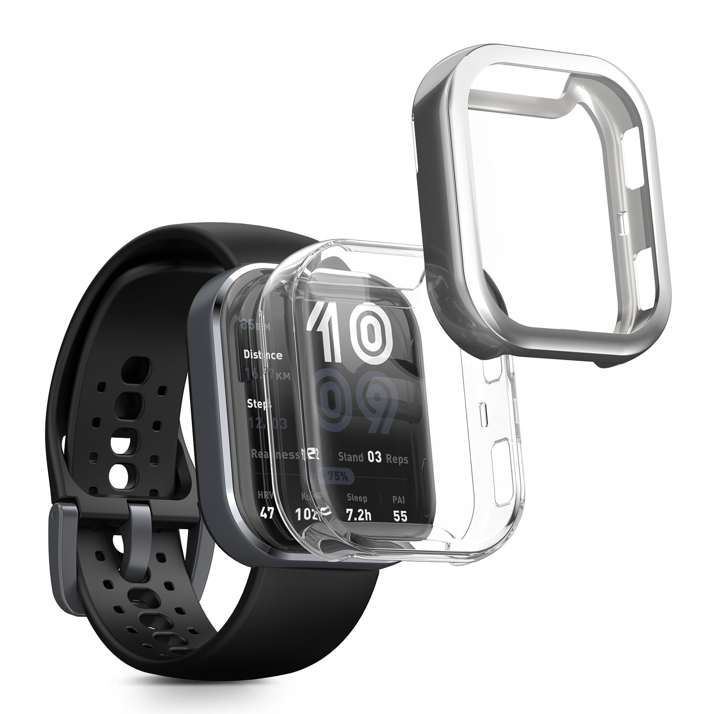 kwmobile 2x Schutzhülle kompatibel mit Amazfit Bip 6 Hülle - Fullbody Cover Set aus Silikon - Transparent Silber Transparent  [dsg04]