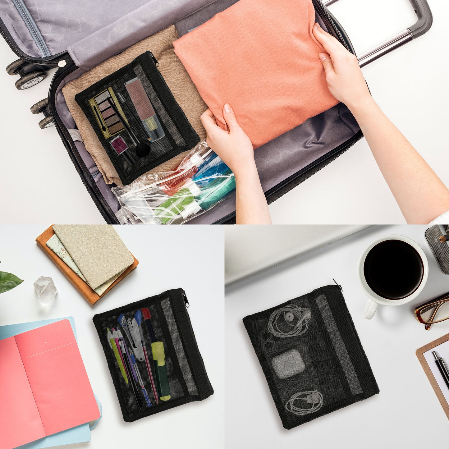 kwmobile Reise Organizer aus Mesh - Zubehör Organizer - Meshtasche für Handy Kabel Power Bank Festplatten Ladegerät - Reißverschlusstasche