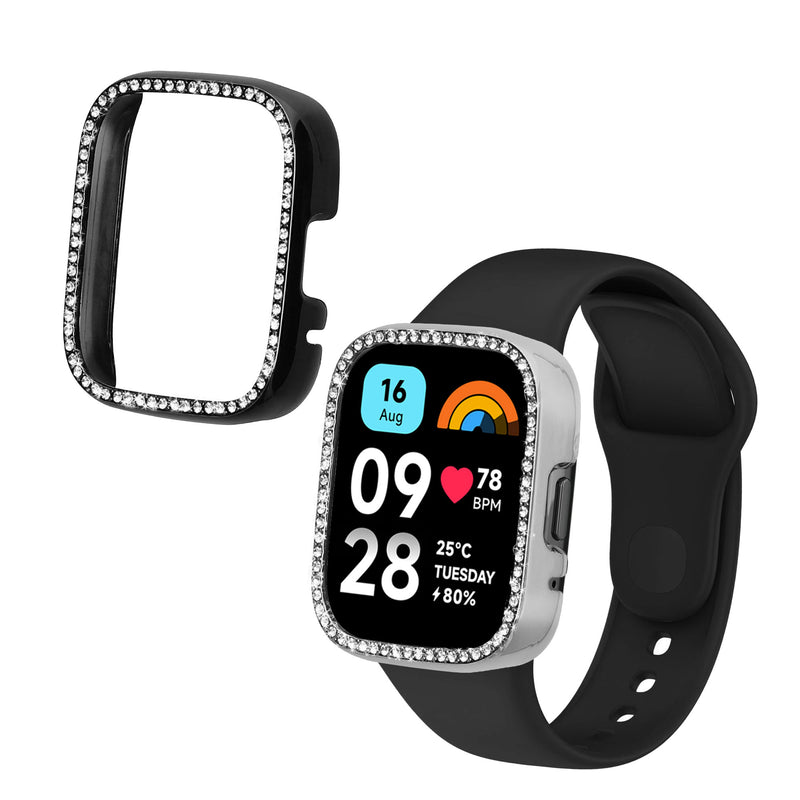 kwmobile 2x Kunststoff Hülle kompatibel mit Xiaomi Redmi Watch 3 Active / Redmi Watch 3 Lite Schutzhülle Schutzrahmen - Glitzer Schutz Zubehör in Schwarz Silber Schwarz  [dsg01]