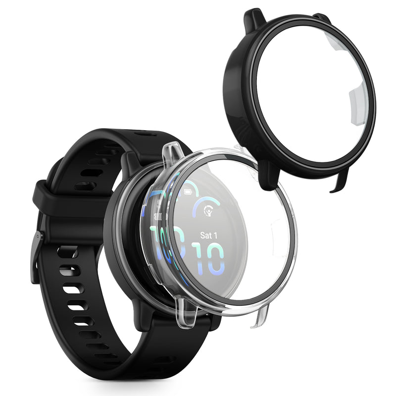 kwmobile 2x Cover kompatibel mit Garmin vivoactive 6 (42mm) / Active 6 Hülle - Fullbody Fitnesstracker Case Set aus Glas - Schwarz Transparent Schwarz  [dsg01]