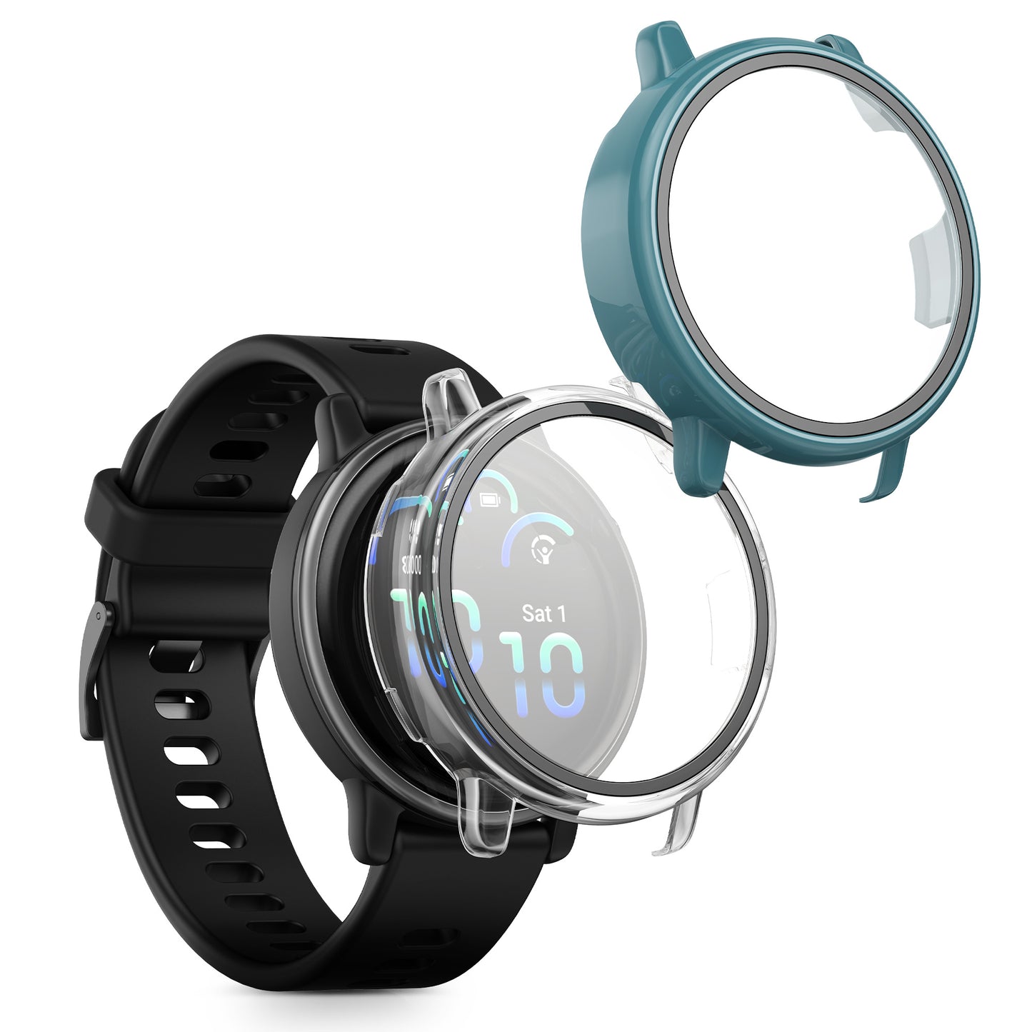 kwmobile 2x Cover kompatibel mit Garmin vivoactive 6 (42mm) / Active 6 Hülle - Fullbody Fitnesstracker Case Set aus Glas - Transparent Grün Transparent  [dsg03]