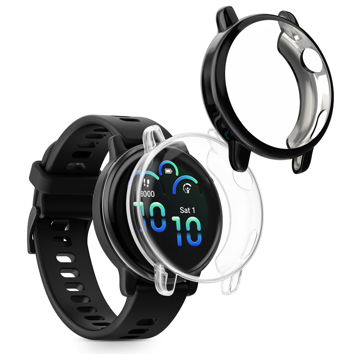 kwmobile 2x Schutzhülle kompatibel mit Garmin vivoactive 6 (42mm) / Active 6 Hülle - Fullbody Cover Set aus Silikon - Schwarz Transparent Schwarz  [dsg01]