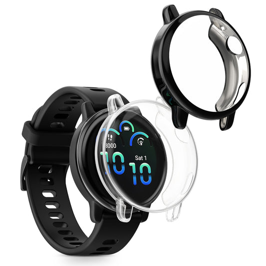 kwmobile 2x Schutzhülle kompatibel mit Garmin vivoactive 6 (42mm) / Active 6 Hülle - Fullbody Cover Set aus Silikon - Schwarz Transparent Schwarz  [dsg01]