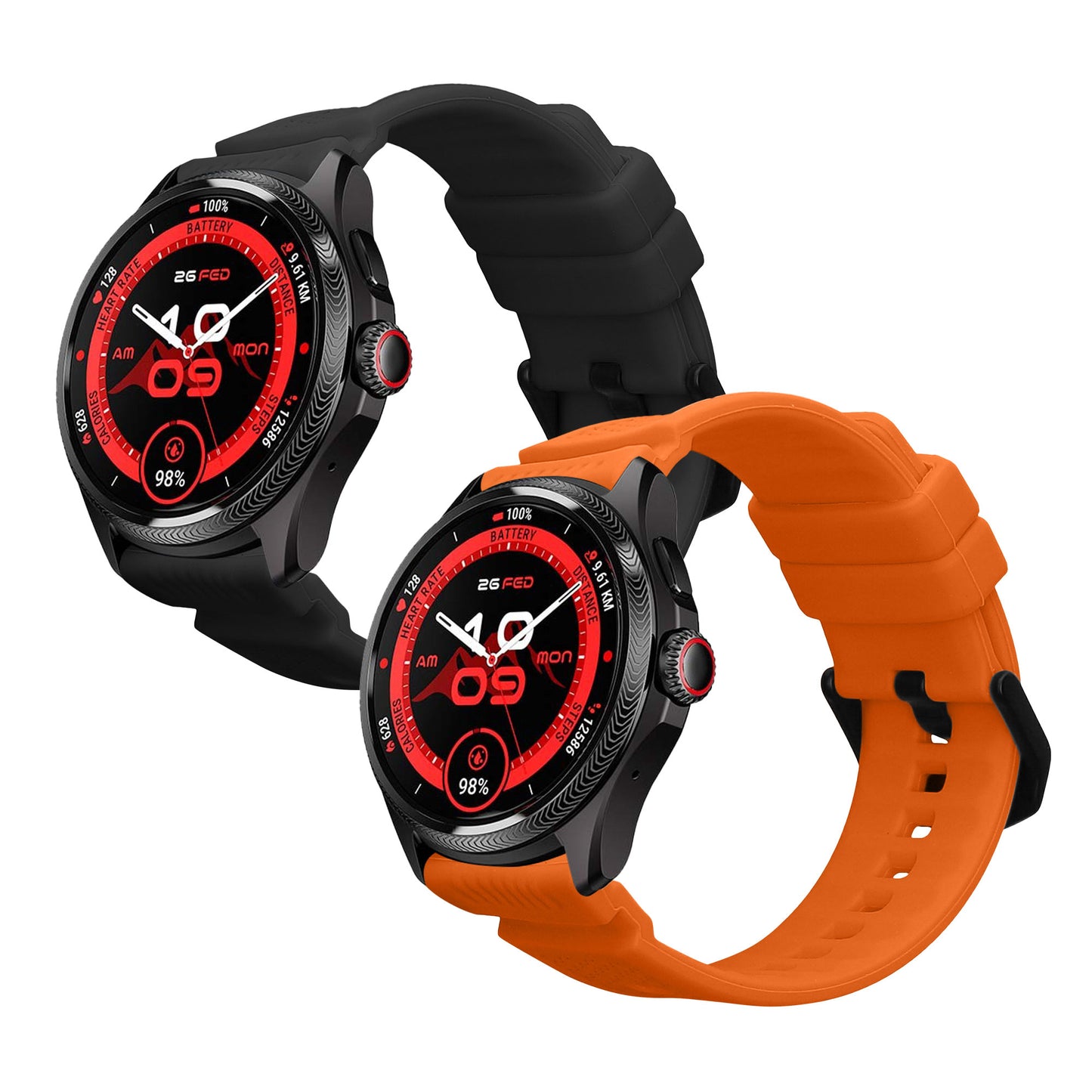 kwmobile 2x Uhrenarmband für Ticwatch Pro 5 Enduro / Pro 5 / Atlas / iTouch Air 3 Armband - Fitnesstracker Band Set aus TPU Silikon - Ersatzarmband Smartwatch - Schwarz Orange Schwarz  [dsg02]
