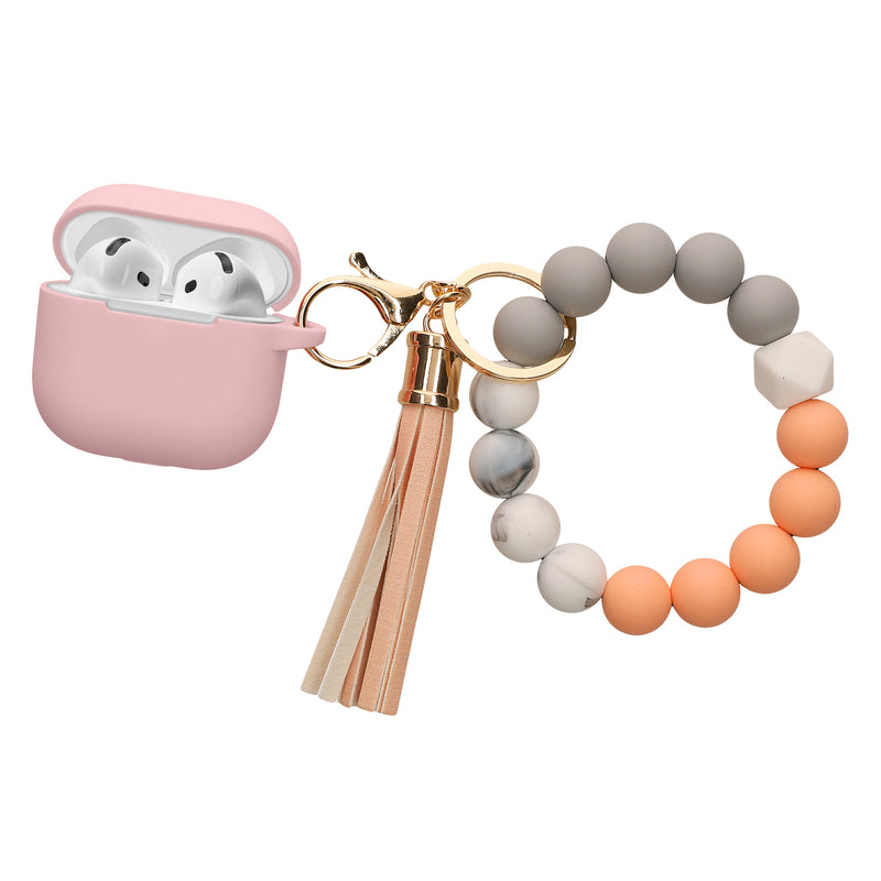 kwmobile Hülle für Apple Airpods 4 Case mit Schlaufe - Silikon Schutzhülle mit Schlüsselanhänger - Kopfhörer Cover in Altrosa Grapefruit Pink Altrosa  [dsg02]