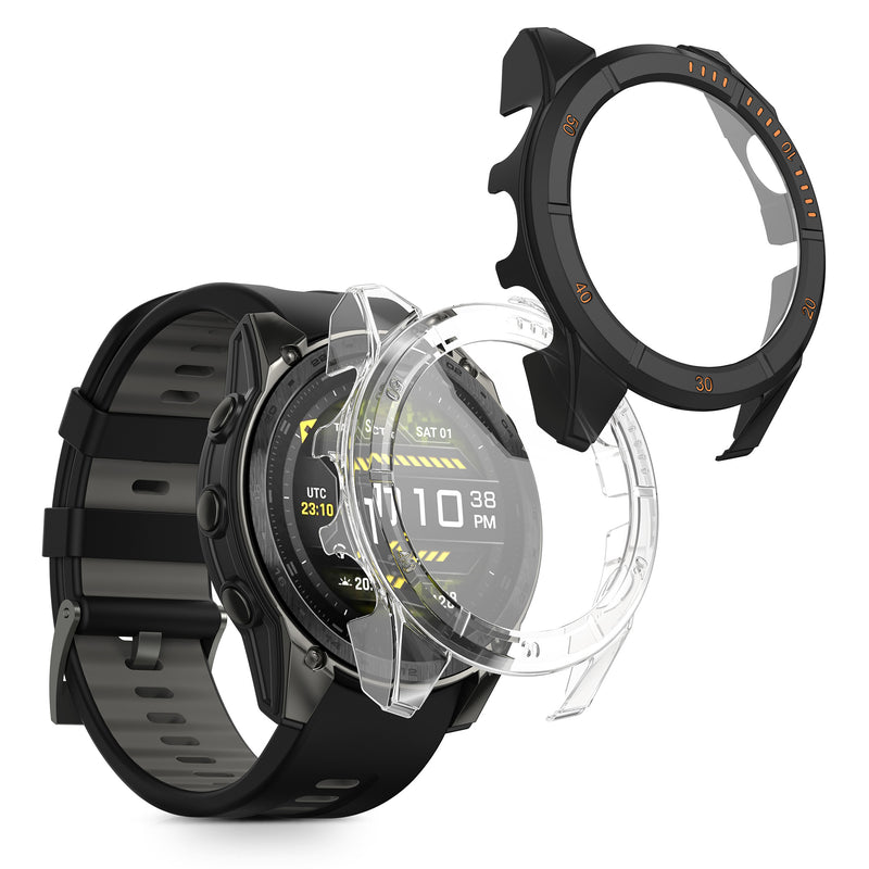 kwmobile 2x Cover kompatibel mit Garmin Tactix 8 51mm AMOLED Hülle - Fullbody Fitnesstracker Case Set aus Glas - Transparent Schwarz Transparent  [dsg01]