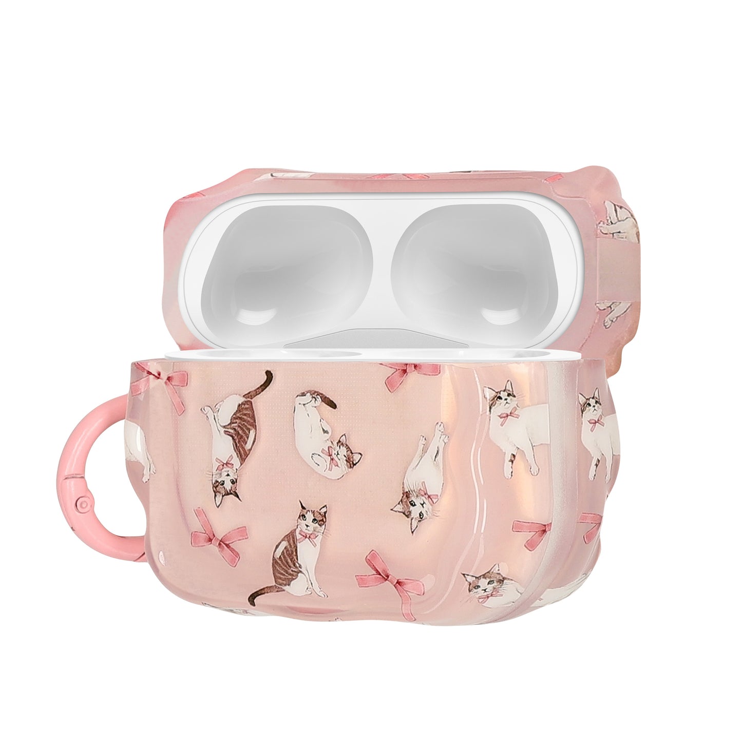 kwmobile In-Ear Kopfhörer Case für Apple Airpods Pro 2 / Pro 1 Hülle mit Karabiner - Headphones Case - Earphones Cover Etui - Katze mit Bänder Altrosa  [dsg02]