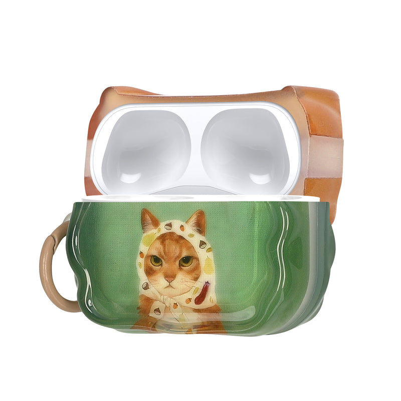 kwmobile In-Ear Kopfhörer Case für Apple Airpods Pro 2 / Pro 1 Hülle mit Karabiner - Headphones Case - Earphones Cover Etui - Katze mit Tuch Grün  [dsg05]