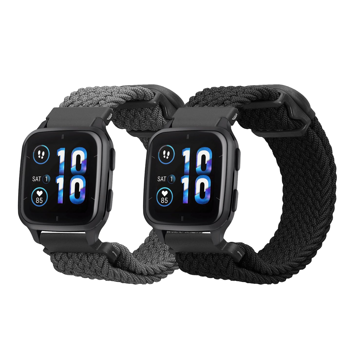 kwmobile 2x Uhrenarmband für Garmin Venu Sq 2 Music / Sq 2 / Vivoactive 6 / Vivoactive 5 Armband - Fitnesstracker Band Set aus Nylon - Ersatzarmband Smartwatch - Schwarz Grau Schwarz  [dsg01]