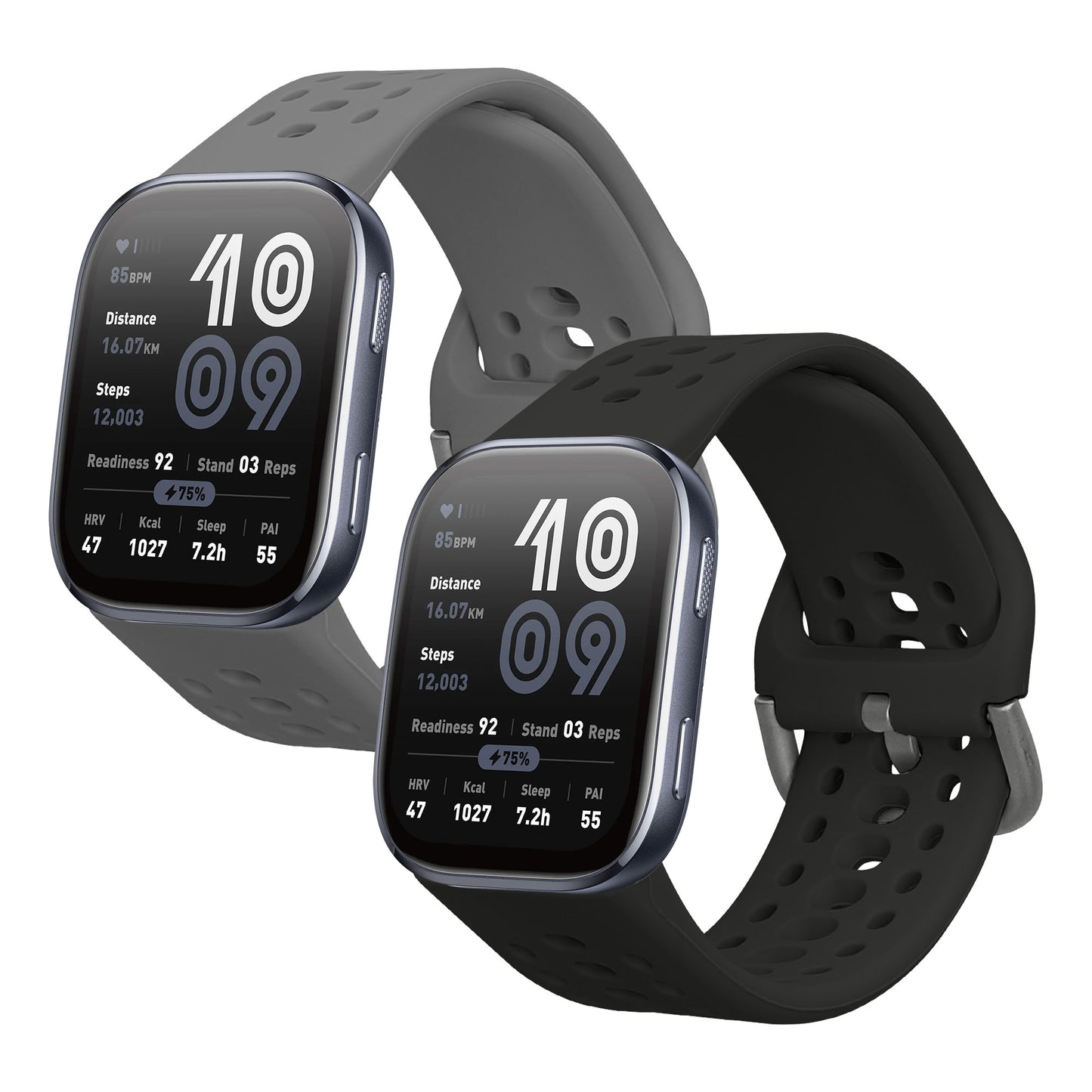 kwmobile Silikon Uhrenarmband für 22mm Amazfit Bip 6 / Bip 5 Unity / Bip 5 / GTS 3 / Balance 2 / Helio Strap Armband - Ersatzarmband für Fitnesstracker - Wechselarmband Smartwatch - Schwarz Dunkelgrau Schwarz  [dsg05]