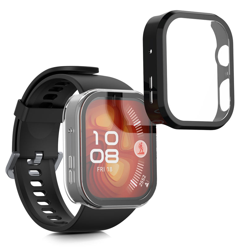kwmobile Glas Hülle für Huawei Watch Fit 4 Pro Schutzhülle Fullbody Fitnesstracker Case Set