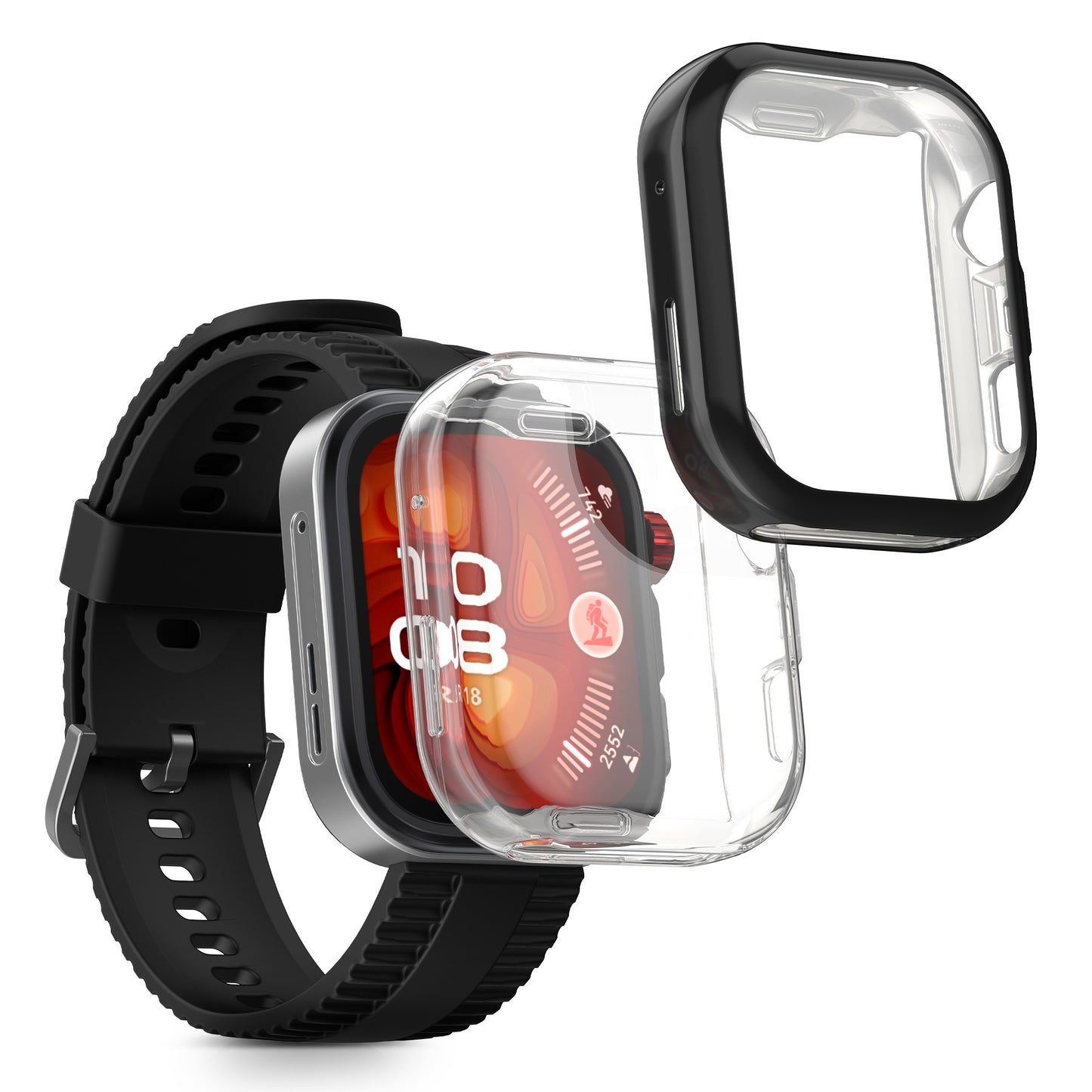 kwmobile 2x Schutzhülle kompatibel mit Huawei Watch Fit 4 Pro Hülle - Fullbody Cover Set aus Silikon - Transparent Schwarz Transparent  [dsg01]