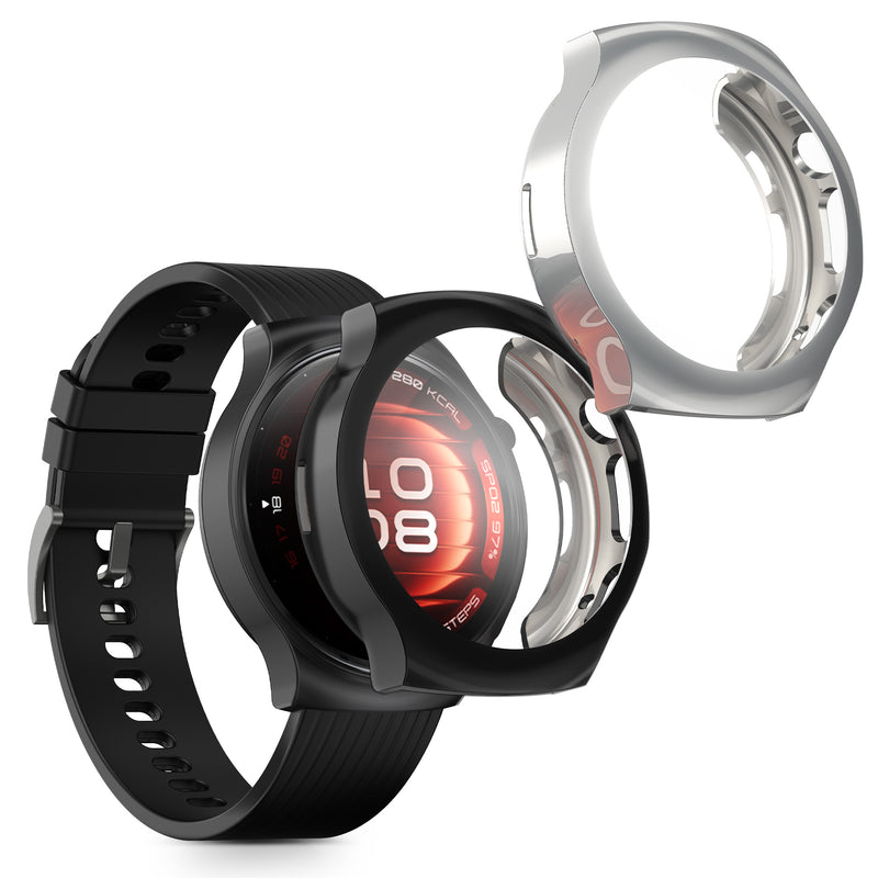 kwmobile 2x Schutzhülle kompatibel mit Huawei Watch 5 42mm Hülle - Fullbody Cover Set aus Silikon - Schwarz Silber Schwarz  [dsg02]