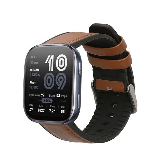 kwmobile Ersatzarmband kompatibel mit 22mm Amazfit Bip 6 / Bip 5 Unity / Bip 5 / GTS 3 / Balance 2 / Helio Strap Armband - Fitnesstracker Sportarmband aus Leder mit Uhrenverschluss - Braun Schwarz Braun  [dsg01]