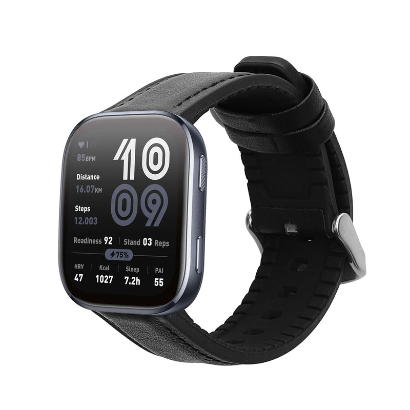 kwmobile Ersatzarmband kompatibel mit 22mm Amazfit Bip 6 / Bip 5 Unity / Bip 5 / GTS 3 / Balance 2 / Helio Strap Armband - Fitnesstracker Sportarmband aus Leder mit Uhrenverschluss - Schwarz Schwarz  [dsg02]