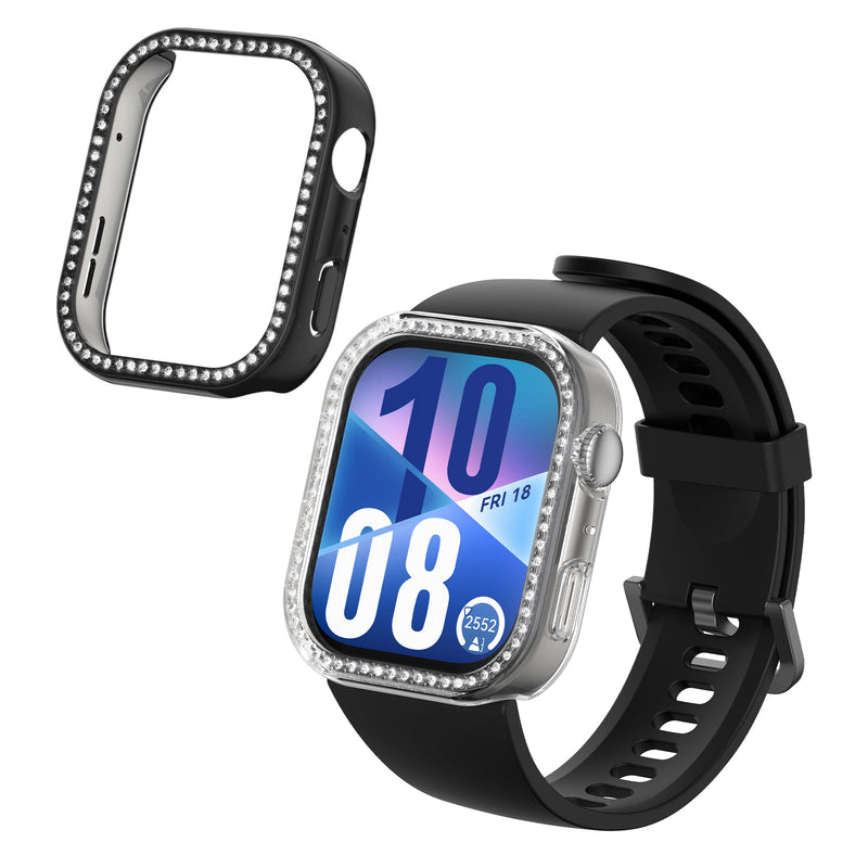 kwmobile 2x Kunststoff Hülle kompatibel mit Huawei Watch Fit 4 Schutzhülle Schutzrahmen - Glitzer Schutz Zubehör in Transparent Schwarz Transparent  [dsg01]