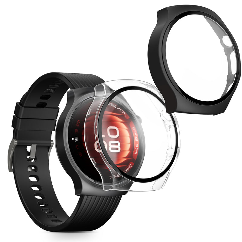 kwmobile 2x Cover kompatibel mit Huawei Watch 5 42mm Hülle - Fullbody Fitnesstracker Case Set aus Glas - Schwarz Transparent Schwarz  [dsg01]