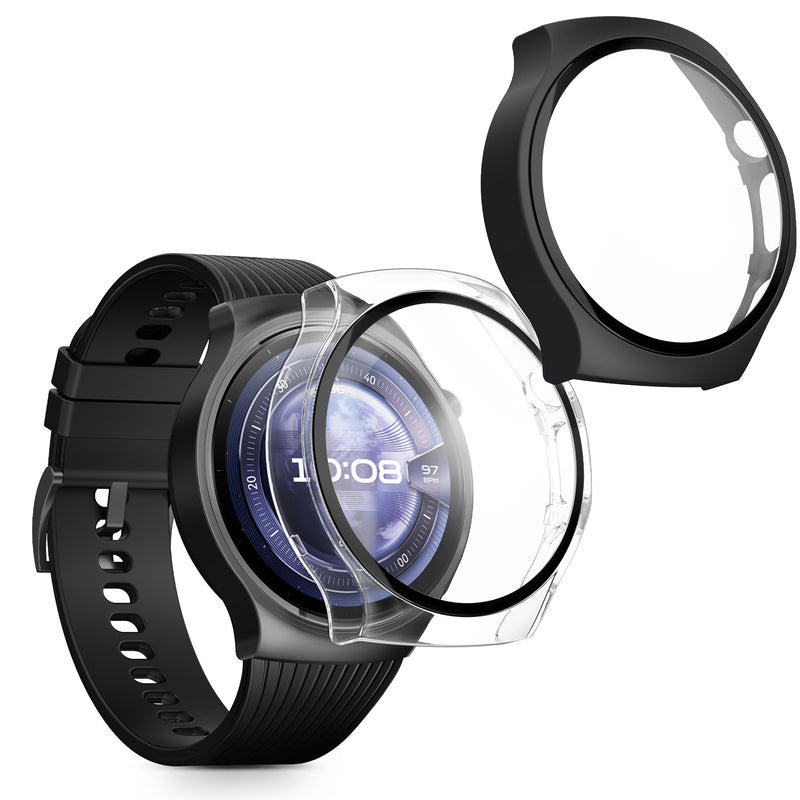 kwmobile 2x Cover kompatibel mit Huawei Watch 5 46mm Hülle - Fullbody Fitnesstracker Case Set aus Glas - Schwarz Transparent Schwarz  [dsg01]