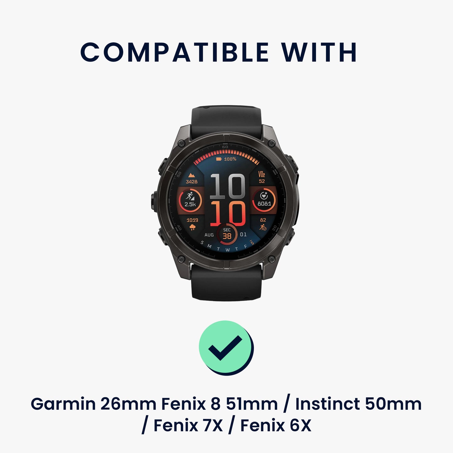 kwmobile Ersatzarmband kompatibel mit Garmin 26mm Fenix 8 51mm / Instinct 50mm / Fenix 7X / Fenix 6X Armband