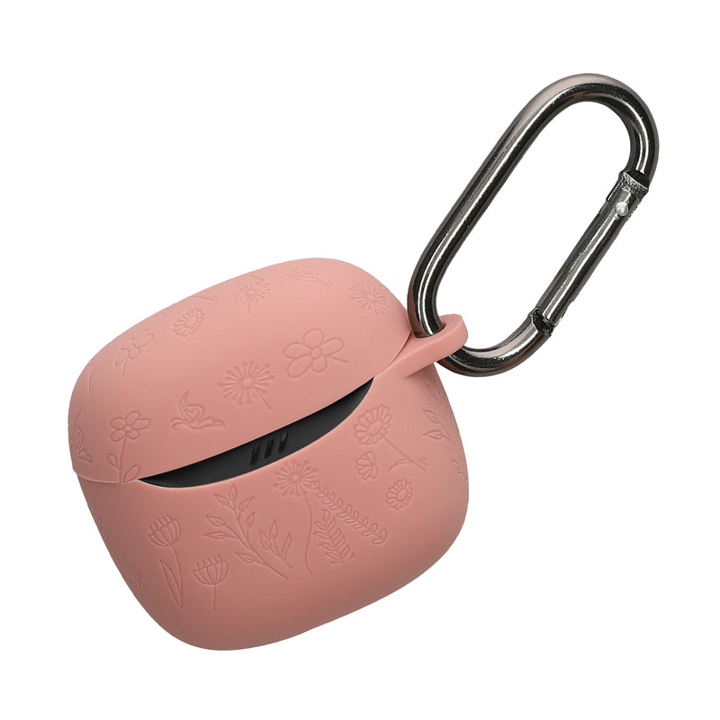 kwmobile Silikon Case für JBL Tune Flex 2 Hülle - Kopfhörer Schutzhülle mit Karabiner - Geprägtes Muster Dark Rose Dark Rose  [dsg01]