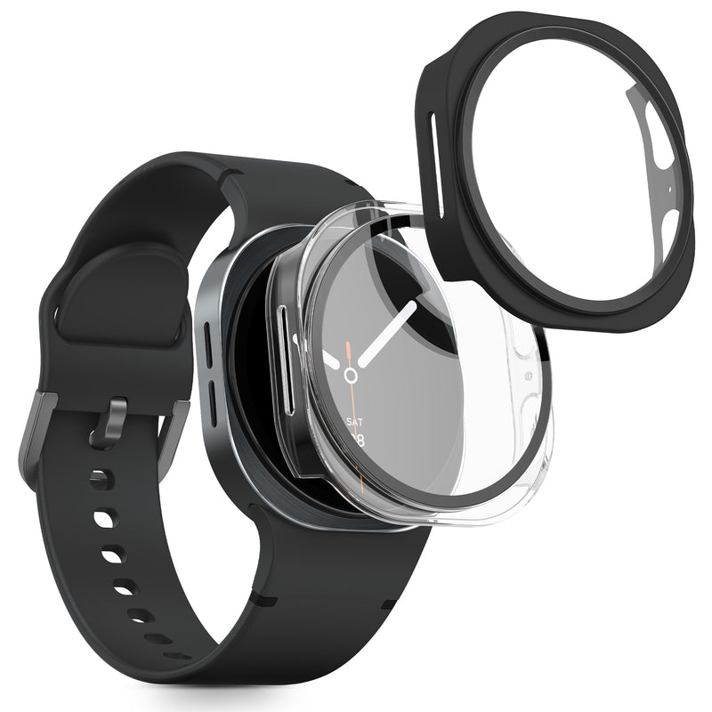 kwmobile 2x Cover kompatibel mit Samsung Galaxy Watch 8 (40mm) Hülle - Fullbody Fitnesstracker Case Set aus Glas - Transparent Schwarz Transparent  [dsg01]