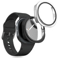kwmobile 2x Cover kompatibel mit Samsung Galaxy Watch 8 (44mm) Hülle - Fullbody Fitnesstracker Case Set aus Glas - Schwarz Silber Schwarz  [dsg02]