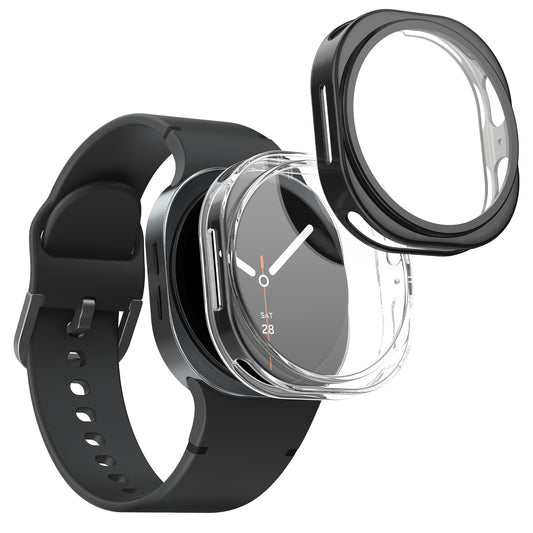 kwmobile 2x Schutzhülle kompatibel mit Samsung Galaxy Watch 8 (40mm) Hülle - Fullbody Cover Set aus Silikon - Transparent Schwarz Transparent  [dsg01]