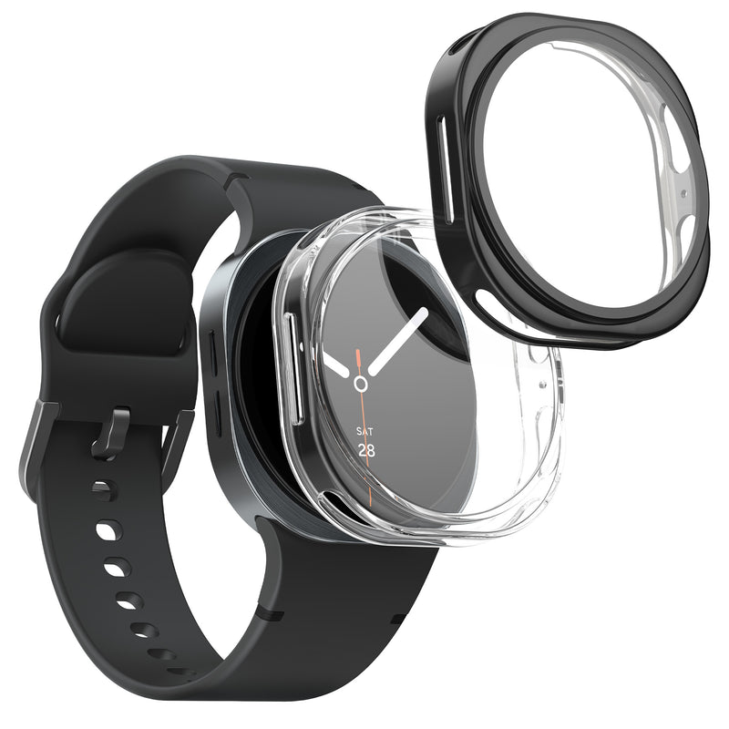 kwmobile 2x Schutzhülle kompatibel mit Samsung Galaxy Watch 8 (40mm) Hülle - Fullbody Cover Set aus Silikon - Transparent Schwarz Transparent  [dsg01]