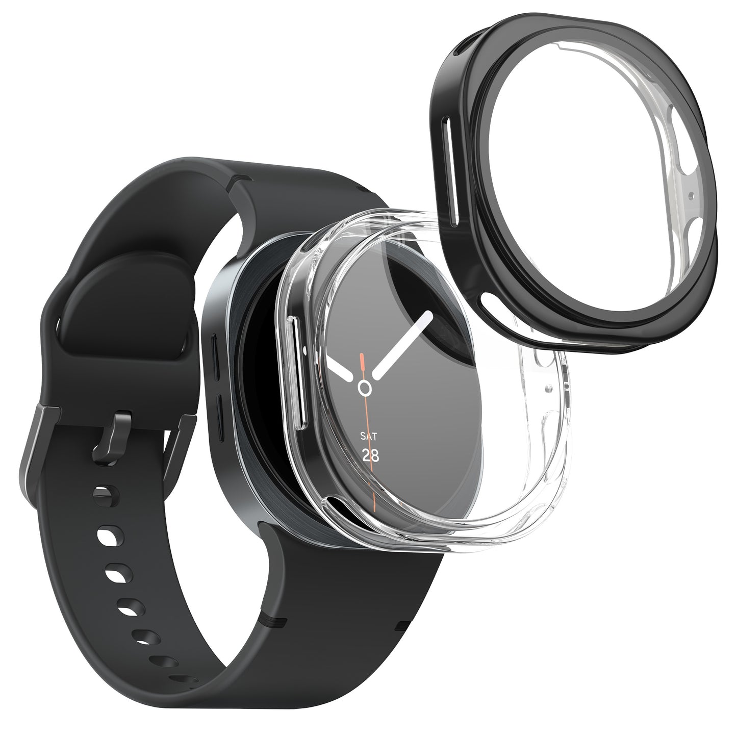 kwmobile 2x Schutzhülle kompatibel mit Samsung Galaxy Watch 8 (44mm) Hülle - Fullbody Cover Set aus Silikon - Transparent Schwarz Transparent  [dsg01]