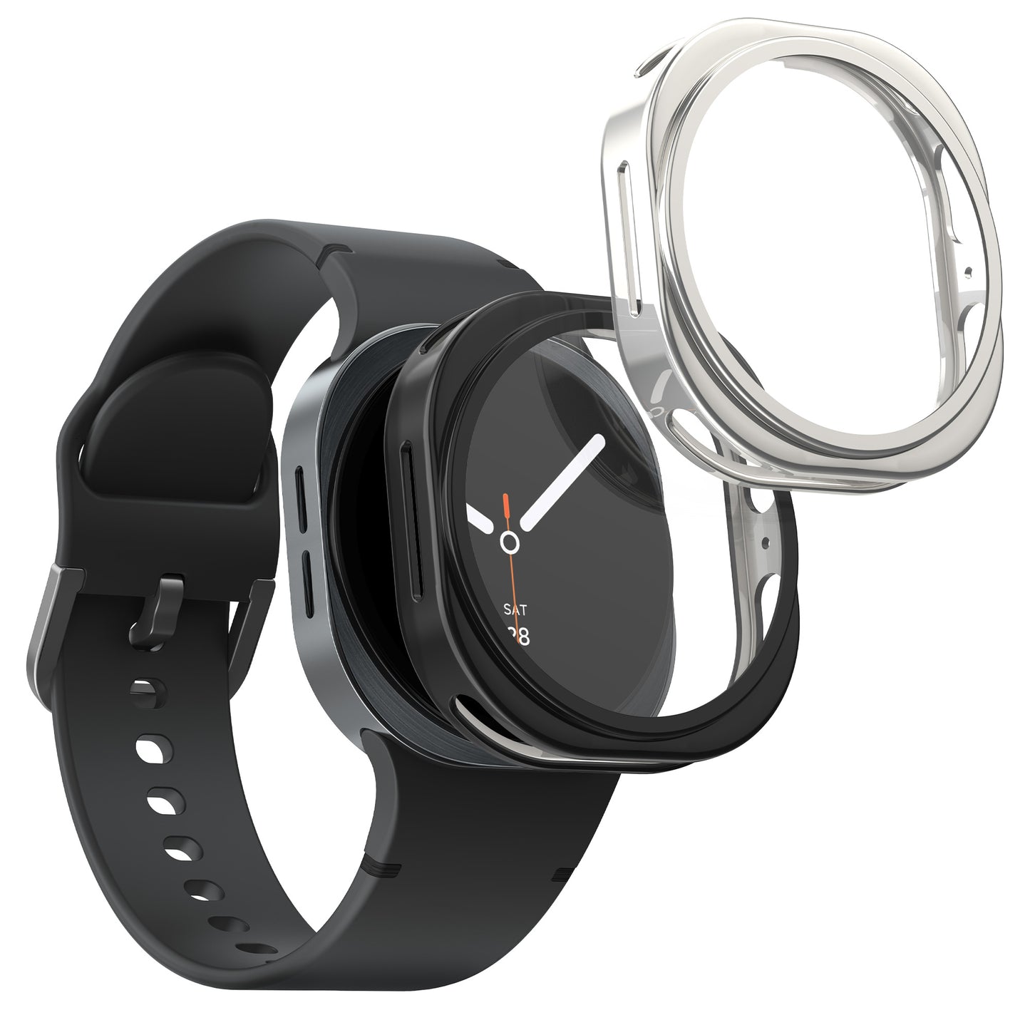 kwmobile 2x Schutzhülle kompatibel mit Samsung Galaxy Watch 8 (44mm) Hülle - Fullbody Cover Set aus Silikon - Schwarz Silber Schwarz  [dsg02]