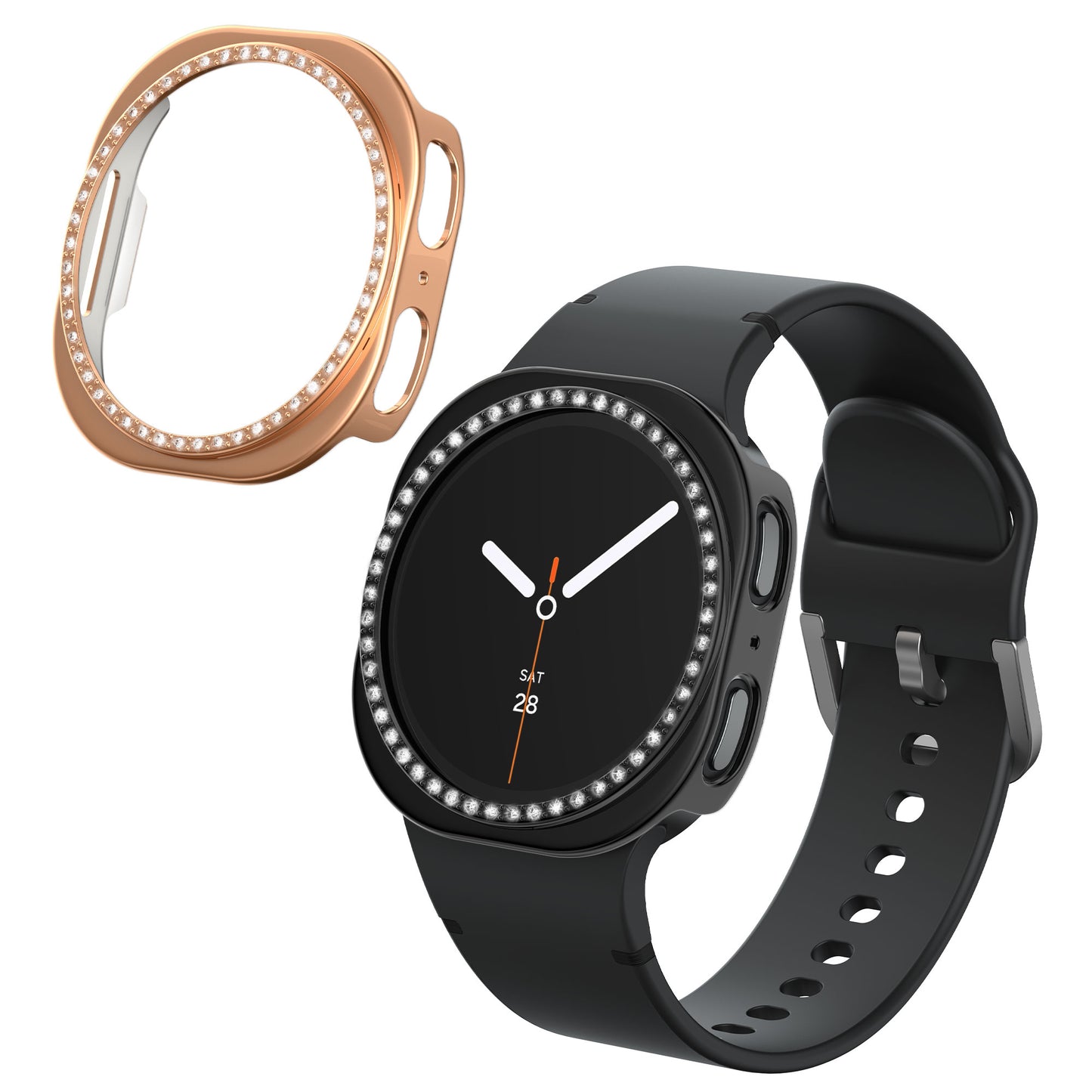 kwmobile 2x Kunststoff Hülle kompatibel mit Samsung Galaxy Watch 8 (40mm) Schutzhülle Schutzrahmen - Glitzer Schutz Zubehör in Schwarz Rosegold Schwarz  [dsg02]